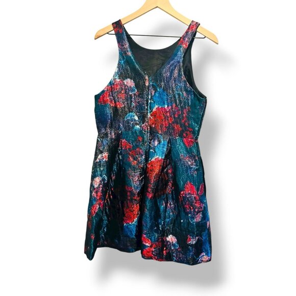 Hutch Anthropologie Floral Metallic Jacquard Mini Dress Size 10 Abstract Print - Picture 10 of 16